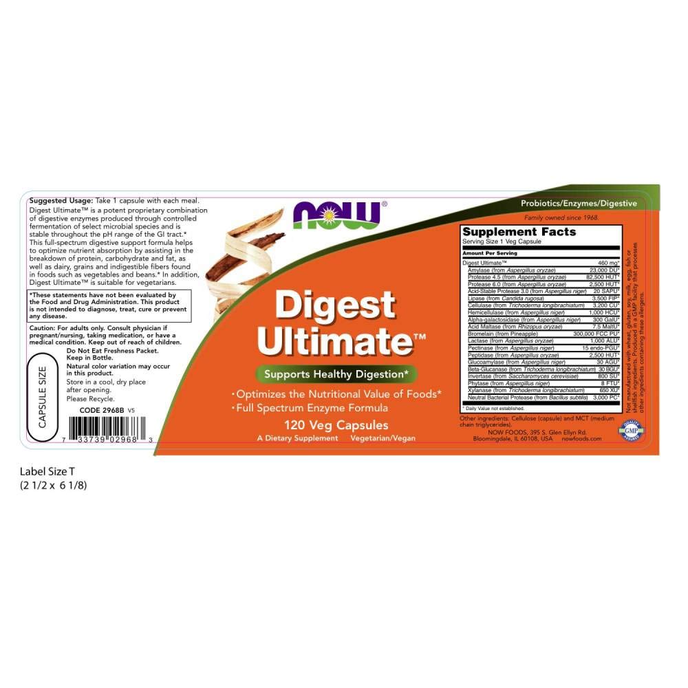 NOW Foods Complément Alimentaire Multi-Enzymes 120 Capsules Végétales, vue arrière