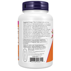 NOW Foods Complex Gamma E étiquette avec informations nutritionnelles