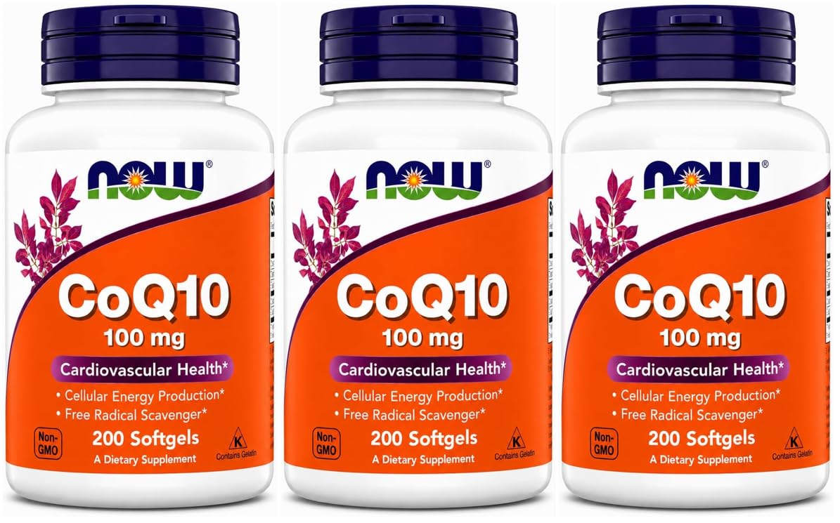 NOW Foods CoQ10 100 mg 200 softgels, vue avant du produit