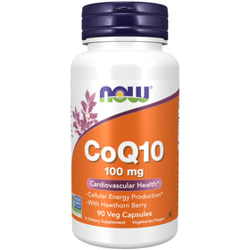 NOW Foods CoQ10 100 mg avec Baies d'Aubépine - vue avant de l'emballage