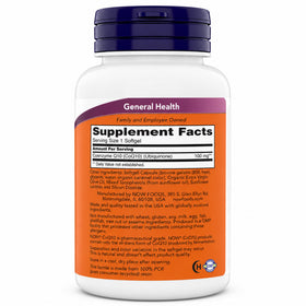 NOW Foods CoQ10 100 mg gélules - vue arrière