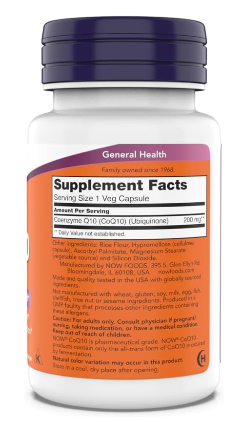 NOW Foods CoQ10 200 mg capsules végétales emballage