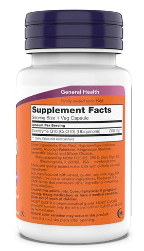 NOW Foods CoQ10 200 mg capsules végétales vue de côté