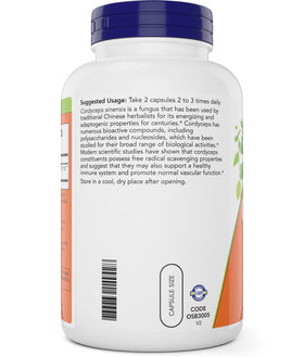NOW Foods Cordyceps 750mg 200 Veg Caps capsules dans un bol