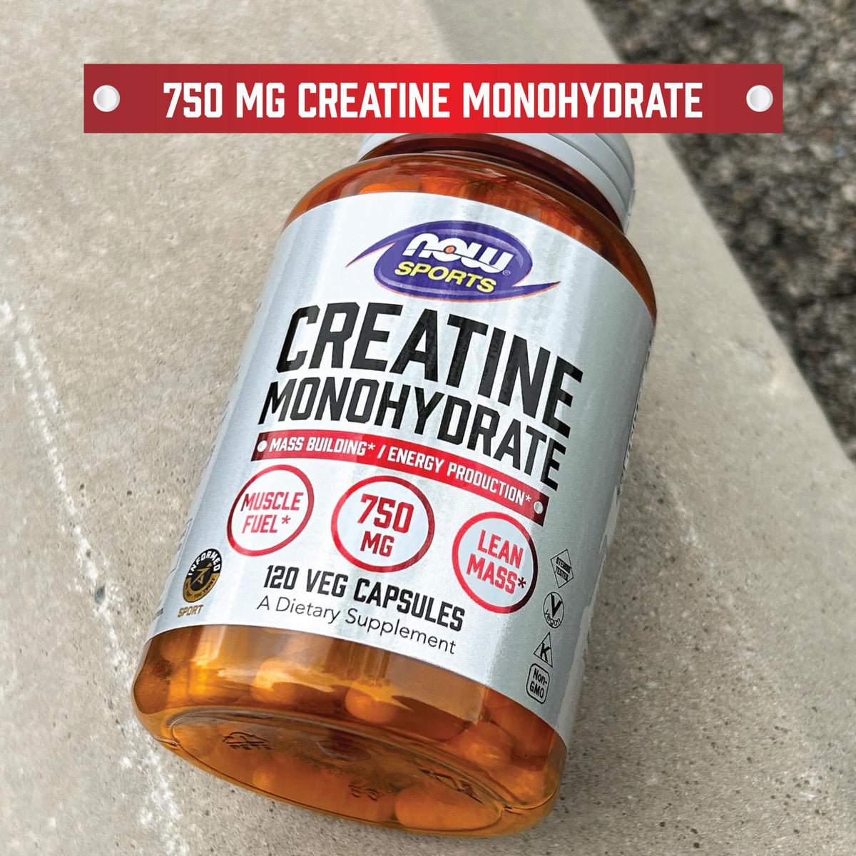 NOW Foods Créatine Monohydrate 750 mg 240 gélules végétales avec un verre d'eau