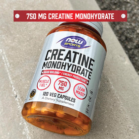 NOW Foods Créatine Monohydrate 750 mg 240 gélules végétales avec un verre d'eau
