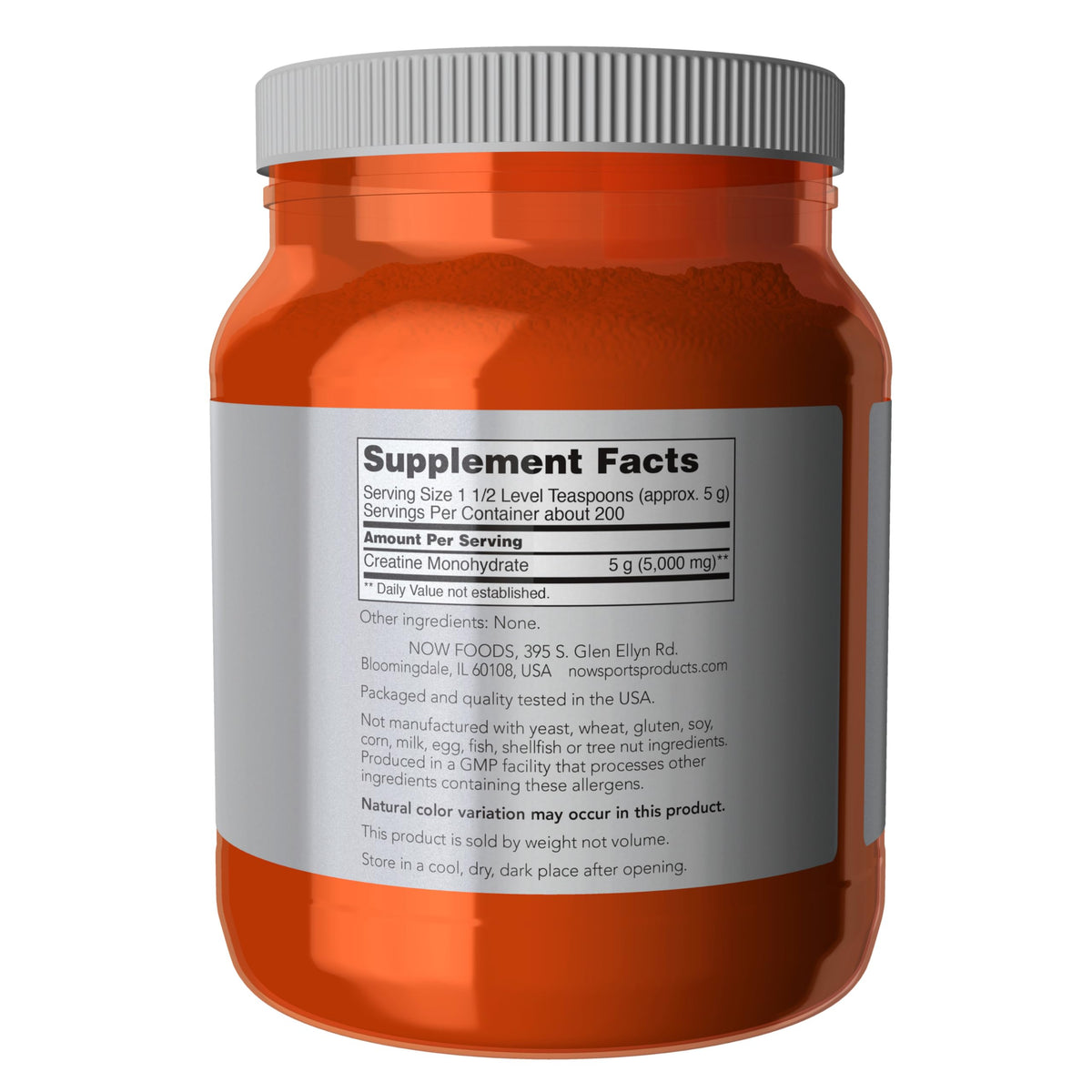 NOW Foods Créatine Monohydrate Poudre 1152g à l'intérieur du pot