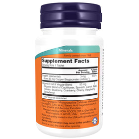 NOW Foods Cuivre Glycinate 120 comprimés vue arrière
