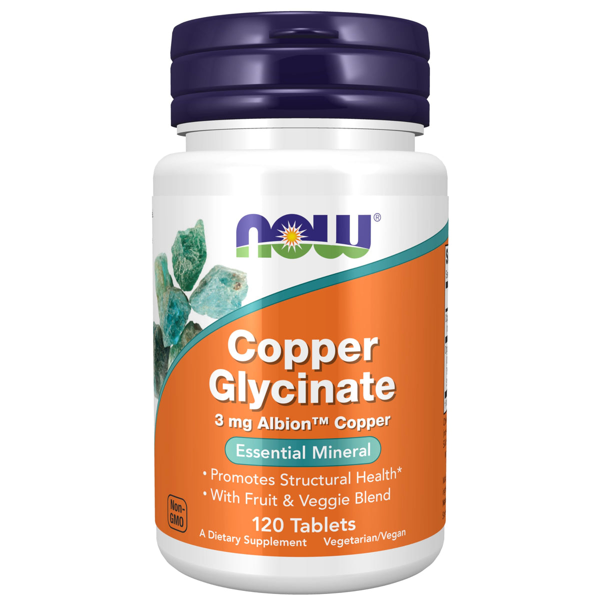 NOW Foods Cuivre Glycinate 120 comprimés vue avant