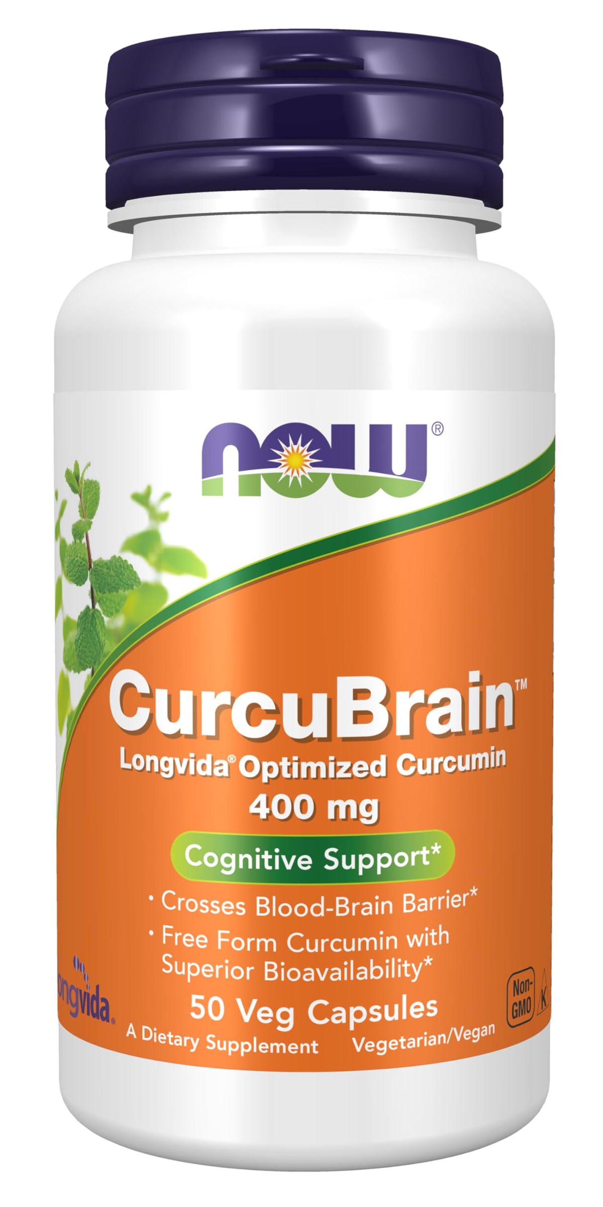 NOW Foods CurcuBrain™ 400 mg Curcumin Longvida® 50 Veg Capsules devant