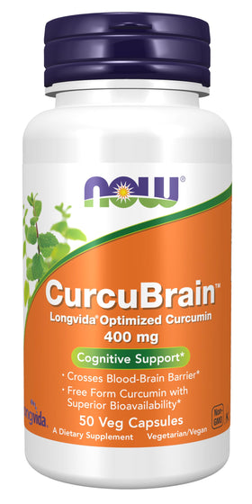 NOW Foods CurcuBrain™ 400 mg Curcumin Longvida® 50 Veg Capsules devant