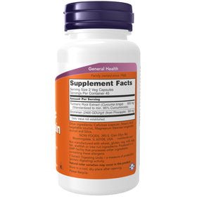 NOW Foods Curcuma & Bromélaïne côté affichant le contenu