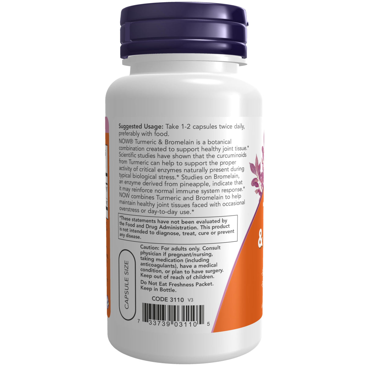 NOW Foods Curcuma & Bromélaïne informations nutritionnelles