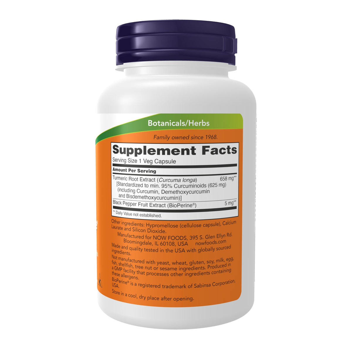 NOW Foods Curcuma Curcumin 90 Veg Caps vue arrière