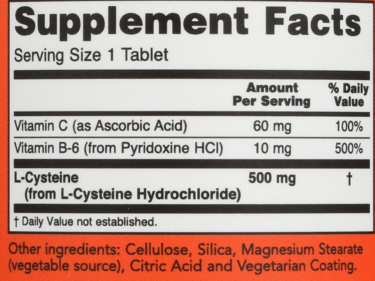 NOW Foods Cystéine 500mg 100 tablettes côté