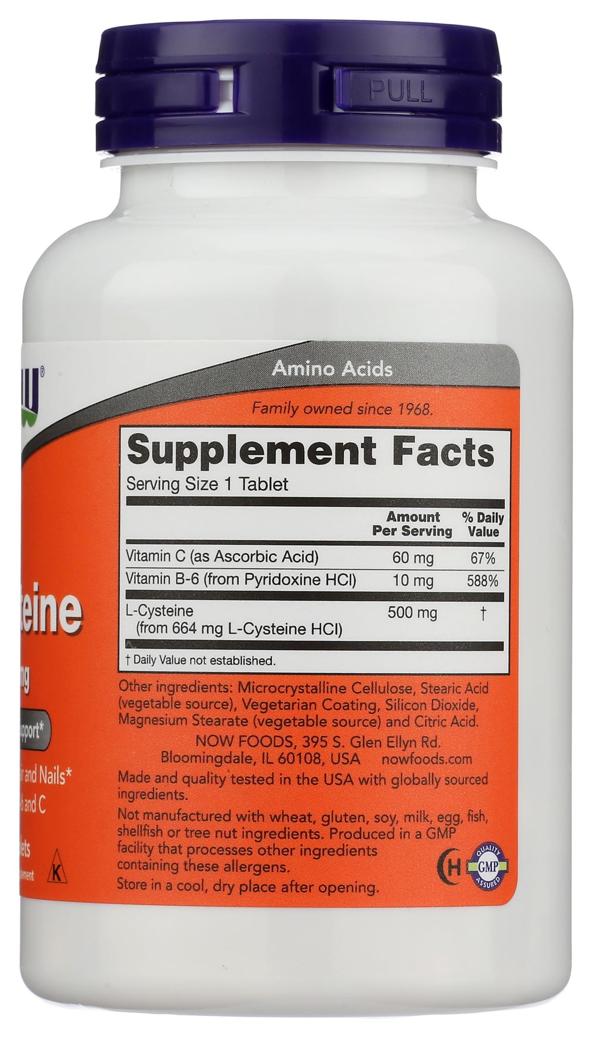 NOW Foods Cystéine 500mg 100 tablettes ouvertes