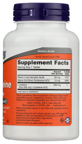 NOW Foods Cystéine 500mg 100 tablettes ouvertes