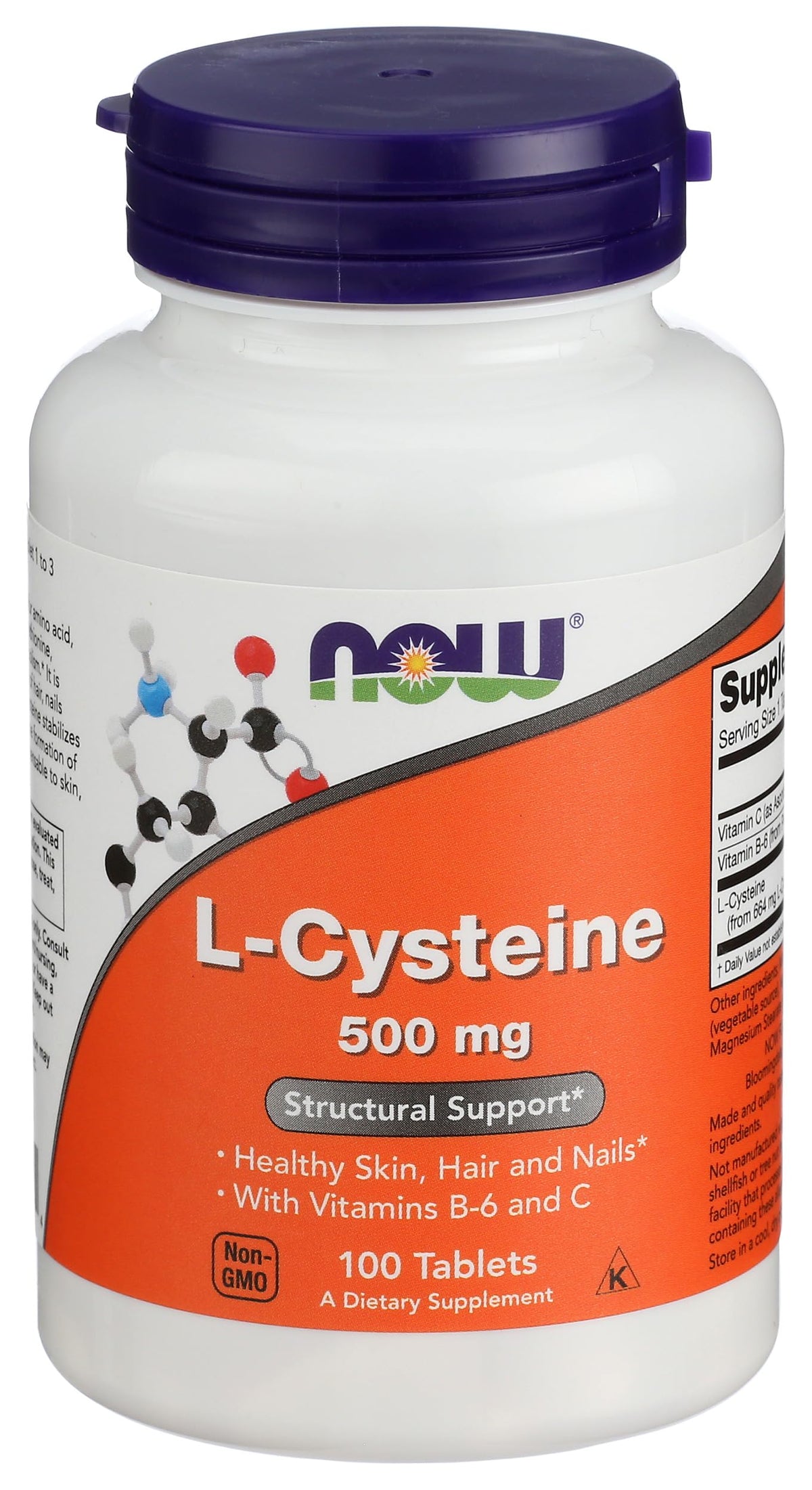 NOW Foods Cystéine 500mg 100 tablettes vue avant