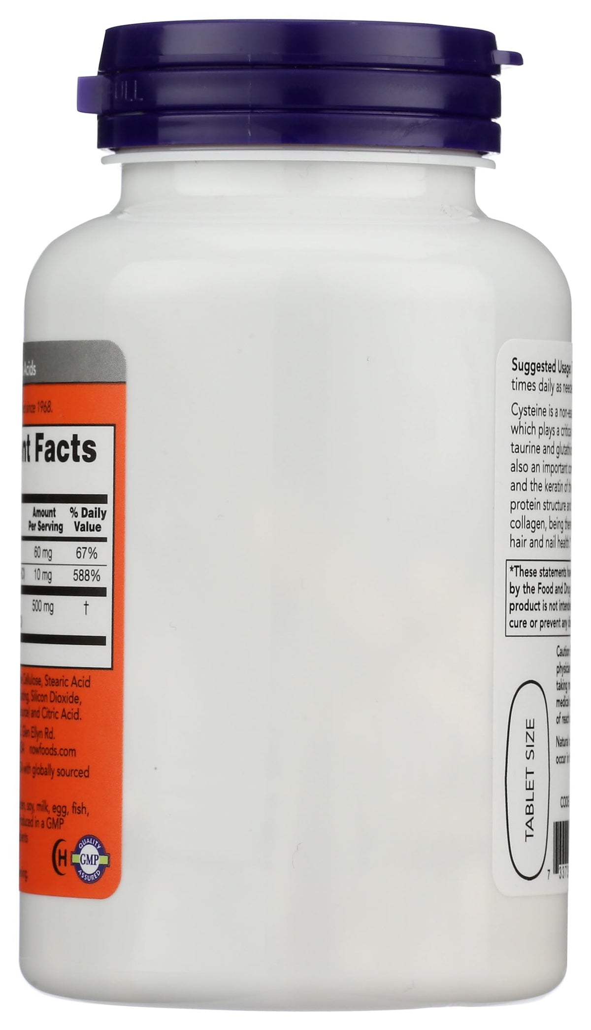 NOW Foods Cystéine 500mg emballage et tablettes