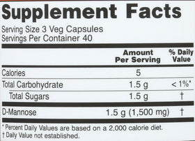 NOW Foods D-Mannose 500 mg flacon ouvert avec capsules visibles
