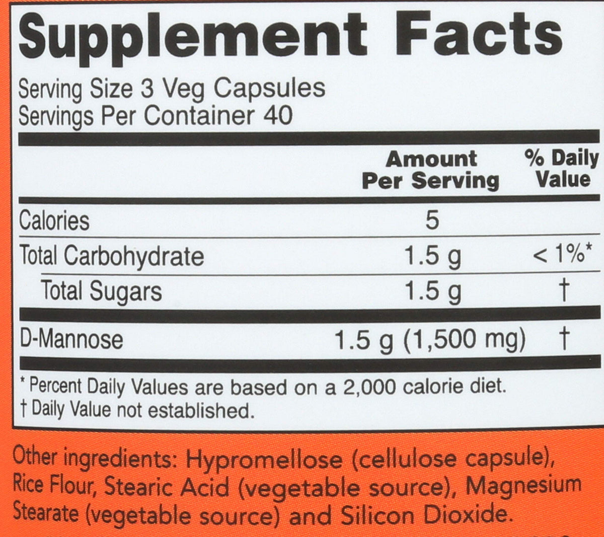 NOW Foods D-Mannose 500 mg flacons avec capsules sur une surface en bois