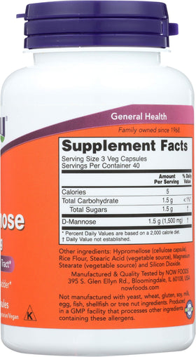 NOW Foods D-Mannose 500 mg pack de 3 flacons sur une table