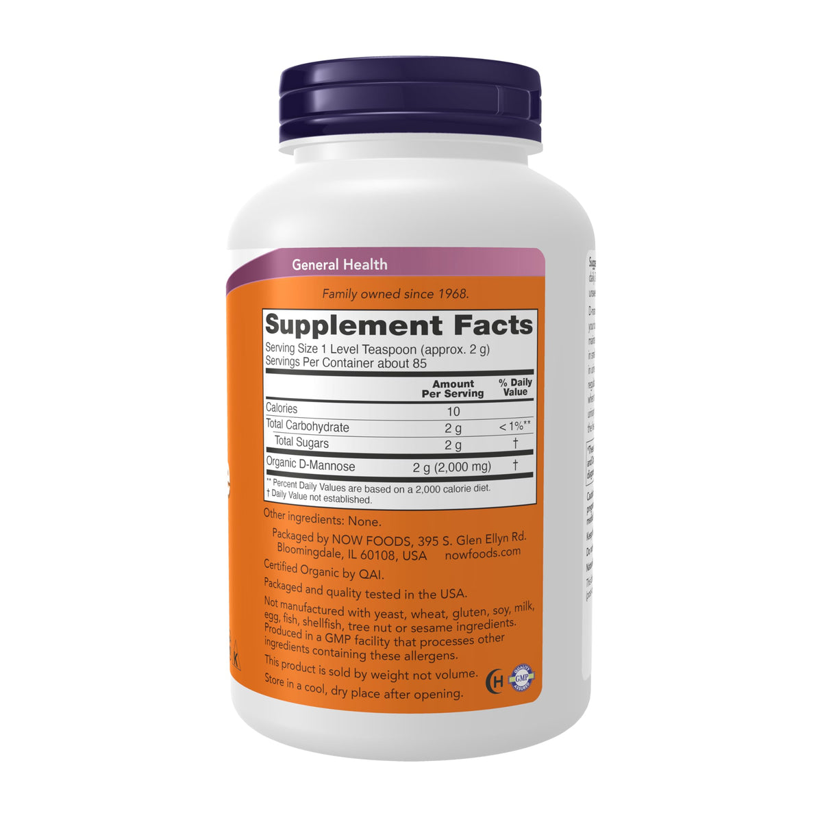 NOW Foods D-Mannose Poudre 240g - étiquette et informations nutritionnelles
