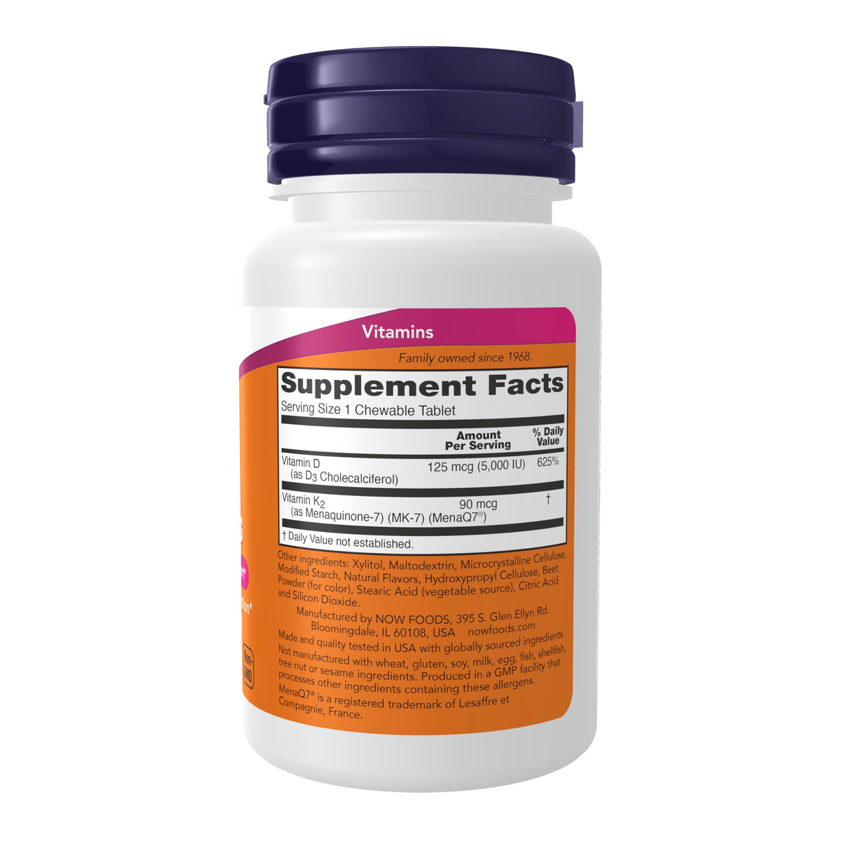 NOW Foods D3 K2 Chewables 90 comprimés emballage