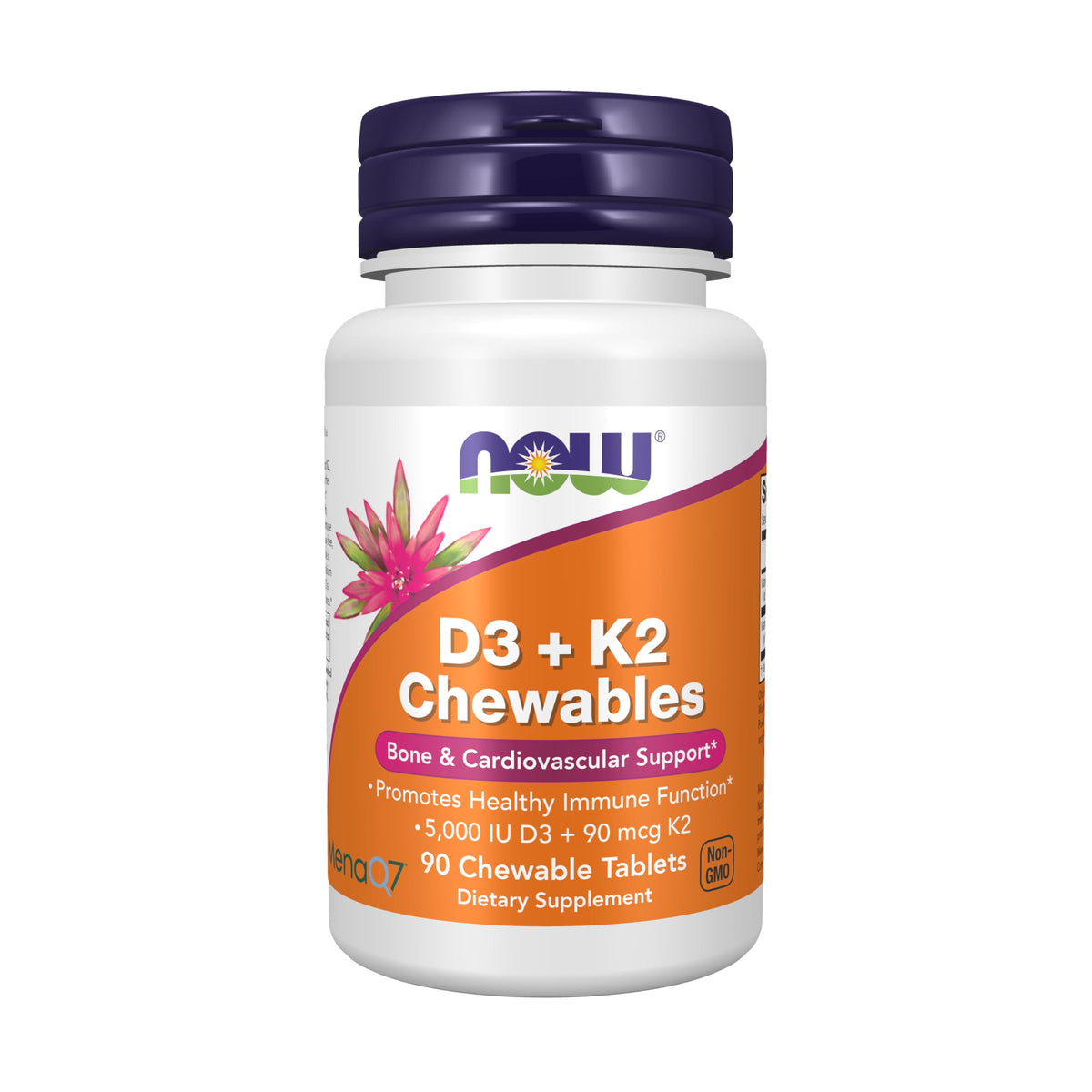 NOW Foods D3 K2 Chewables 90 comprimés vue de face