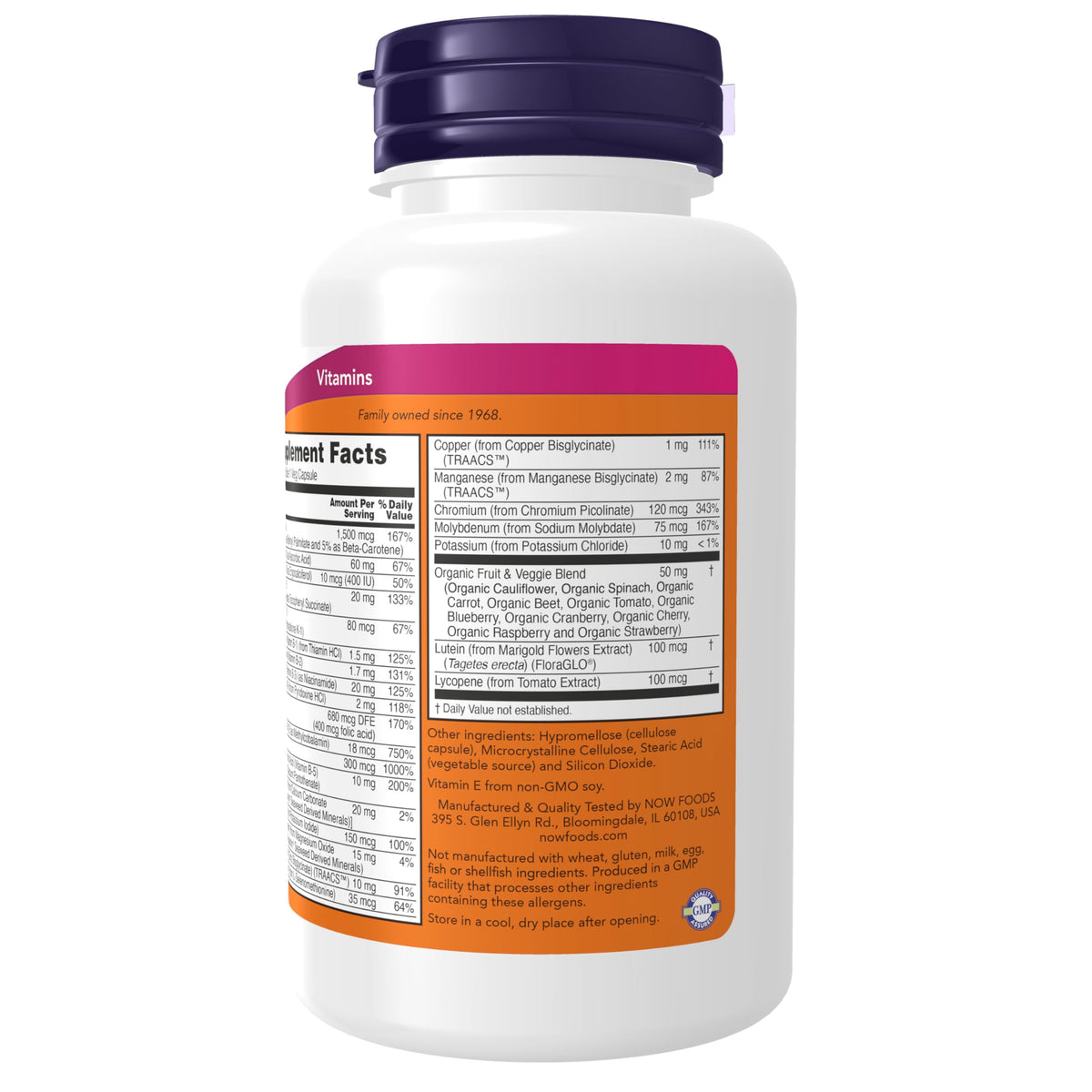 NOW Foods Daily Vits™ capsules végétales sur une table