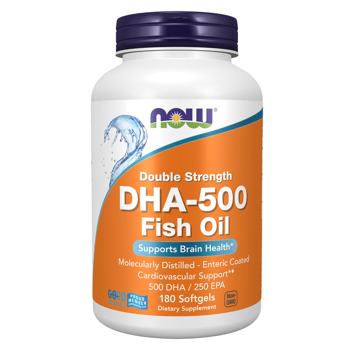 NOW Foods DHA-500 500 mg EPA 250 mg 180 gélules vue de face