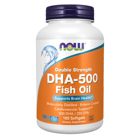 NOW Foods DHA-500 500 mg EPA 250 mg 180 gélules vue de face