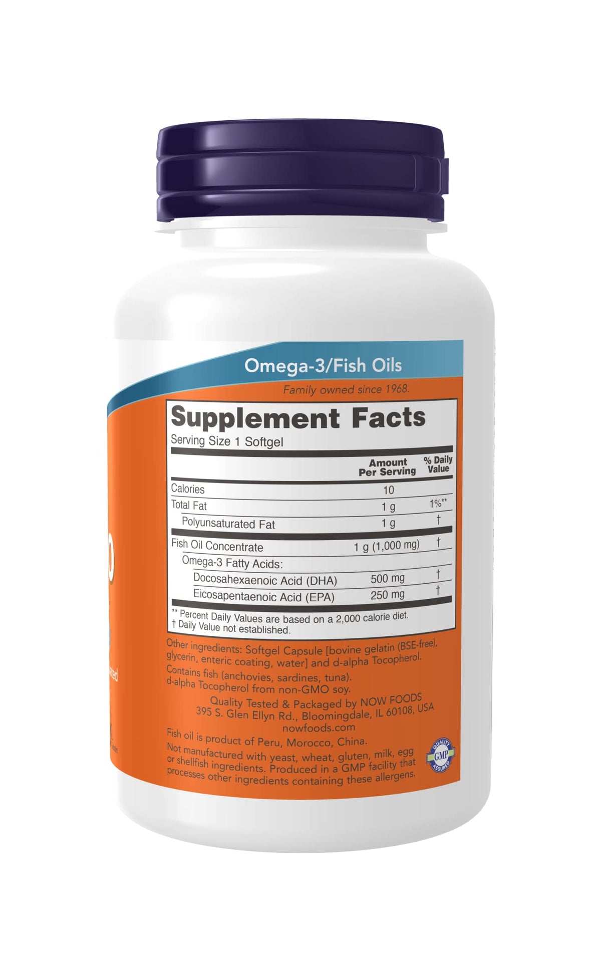 NOW Foods DHA-500 gélules softgels sur fond neutre