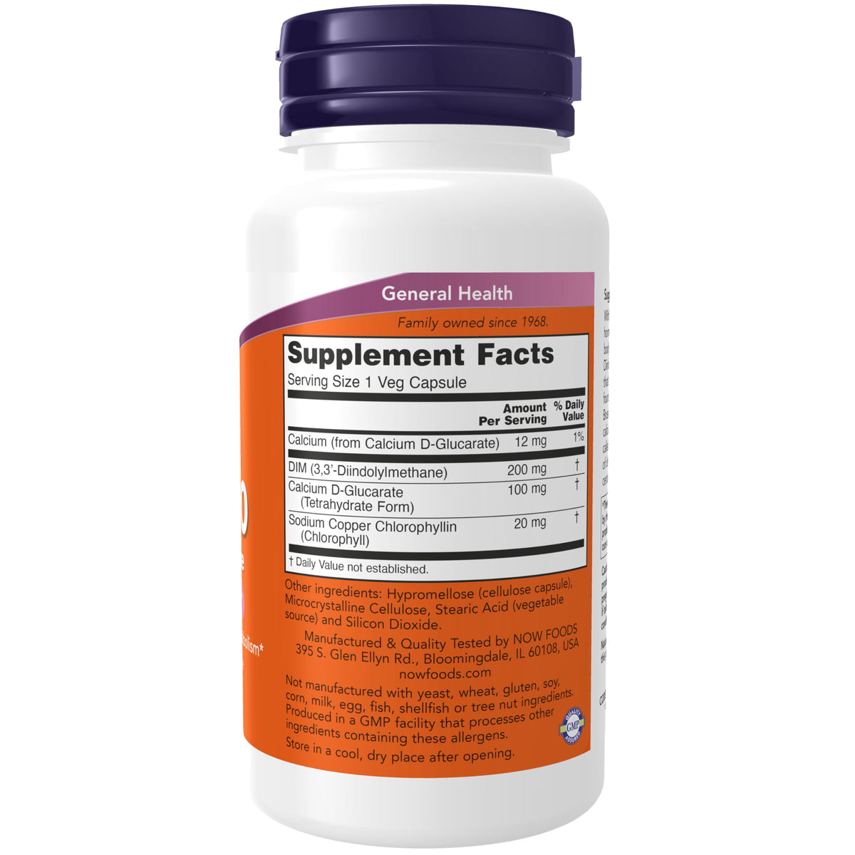 NOW Foods DIM 200 capsules végétales avec étiquette