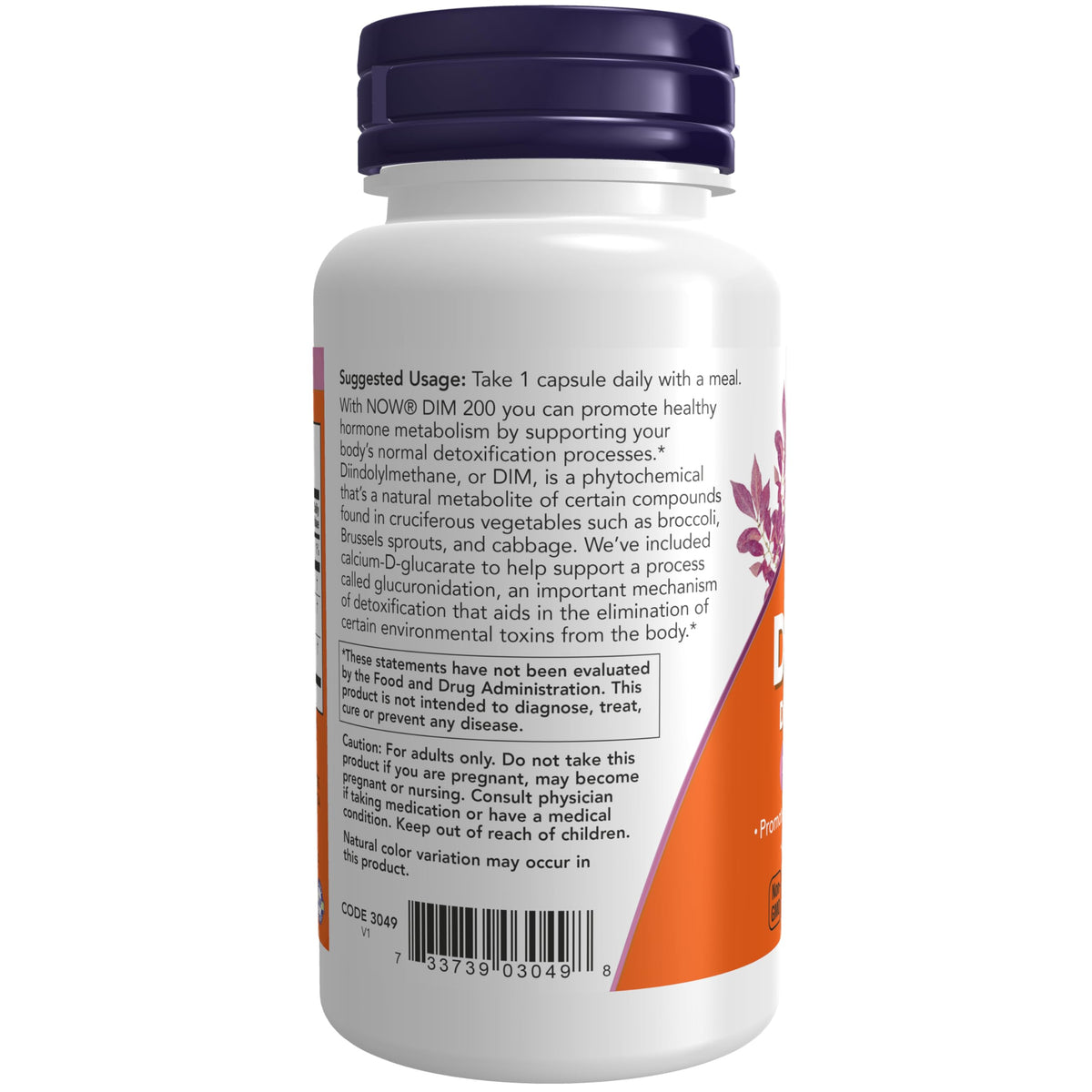 NOW Foods DIM 200 capsules végétales sur fond blanc