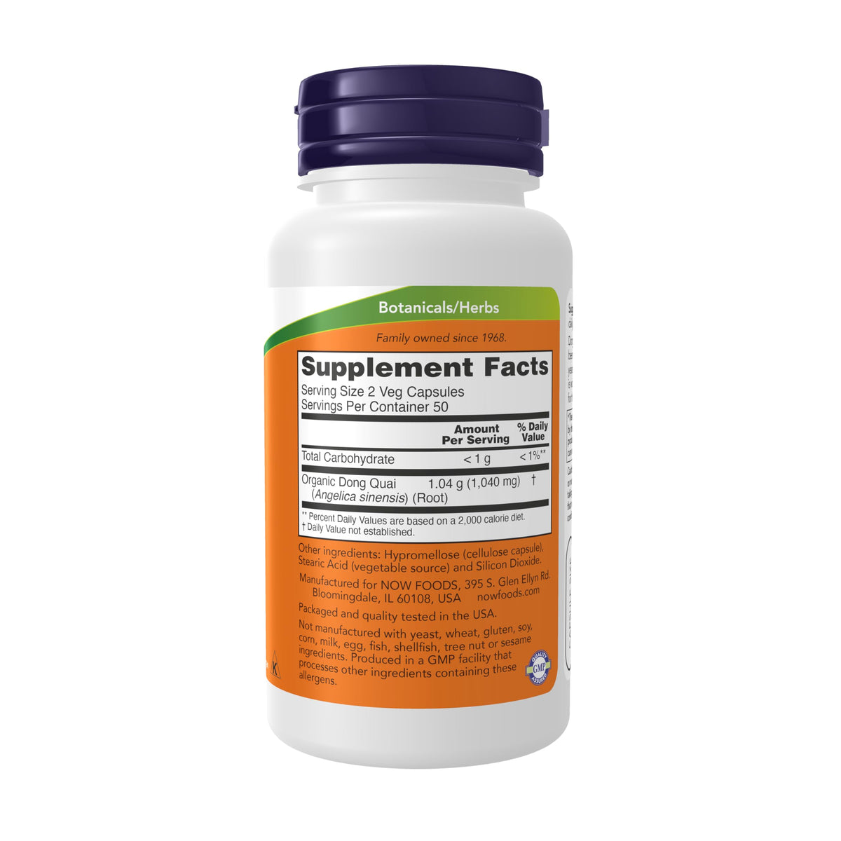 NOW Foods Dong Quai 520 mg 100 Capsules Végétales packaging
