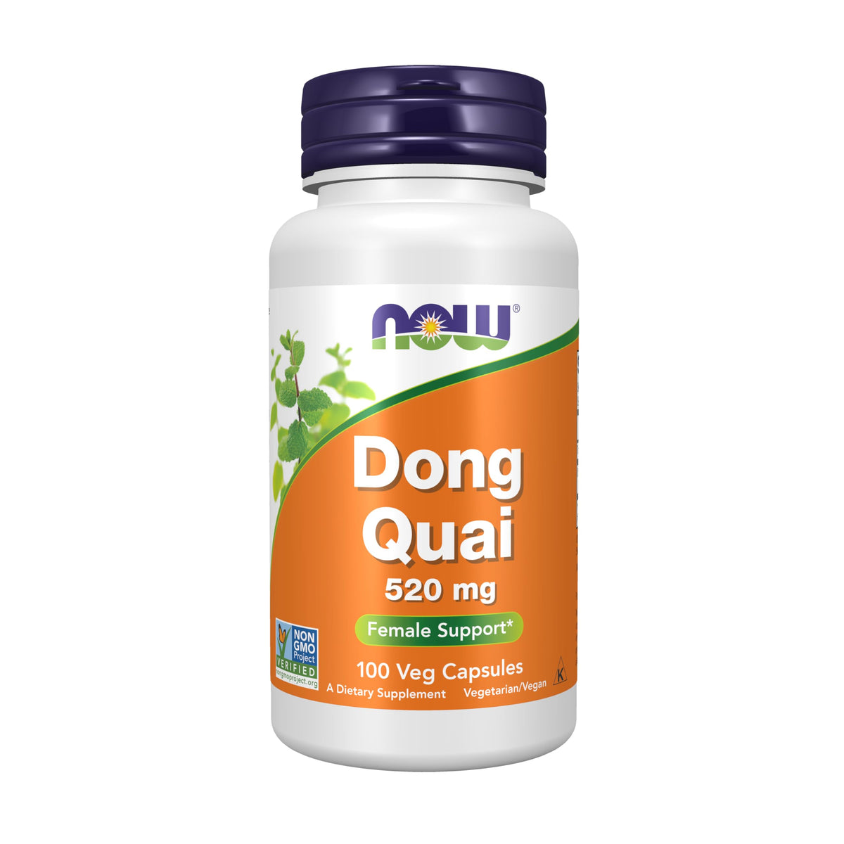 NOW Foods Dong Quai 520 mg 100 Capsules Végétales vue de face