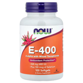 NOW Foods E-400 D-Alpha 100 gélules avec tocophérols mixtes vue avant