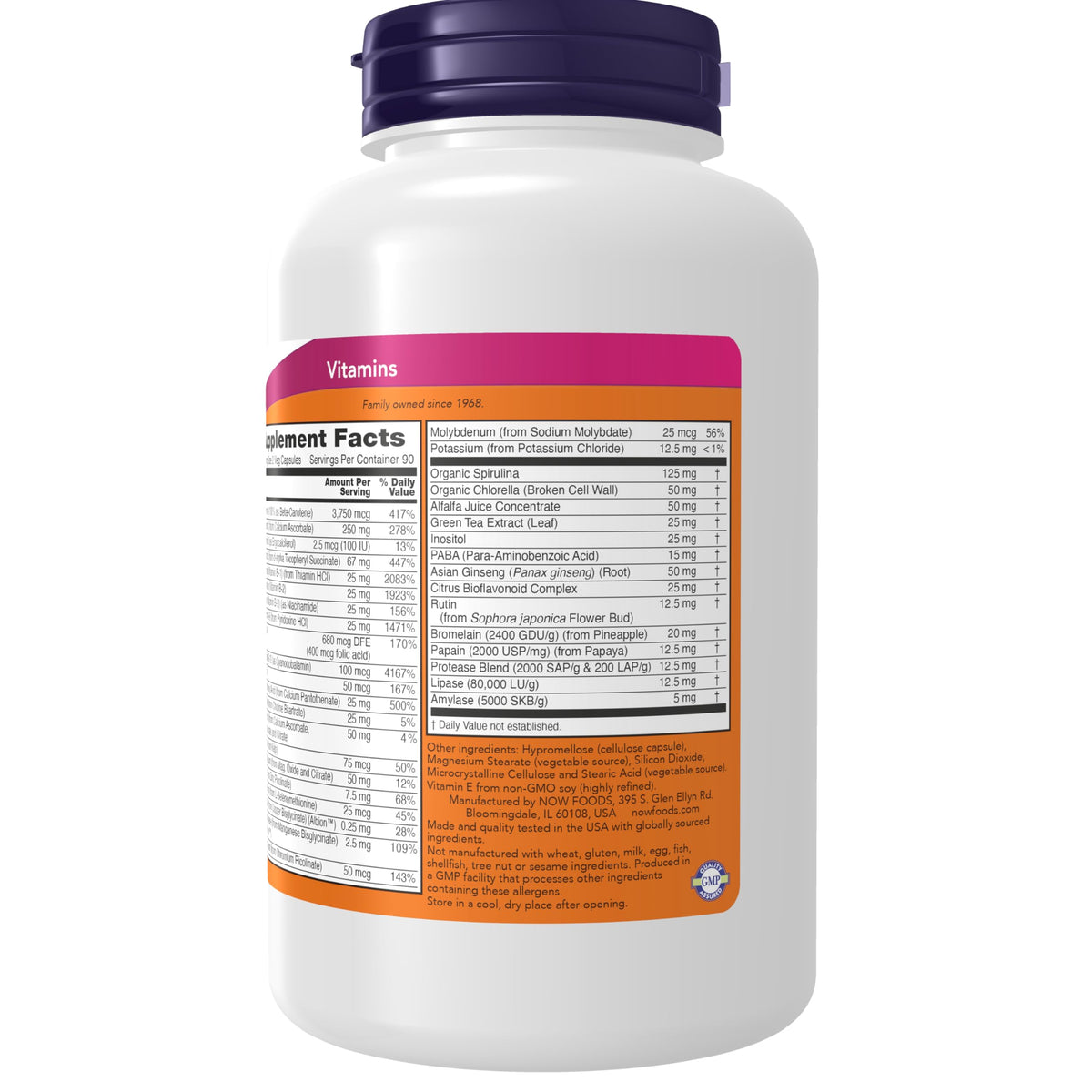 NOW Foods EcoGreen Multivitamines, vue latérale de l'emballage