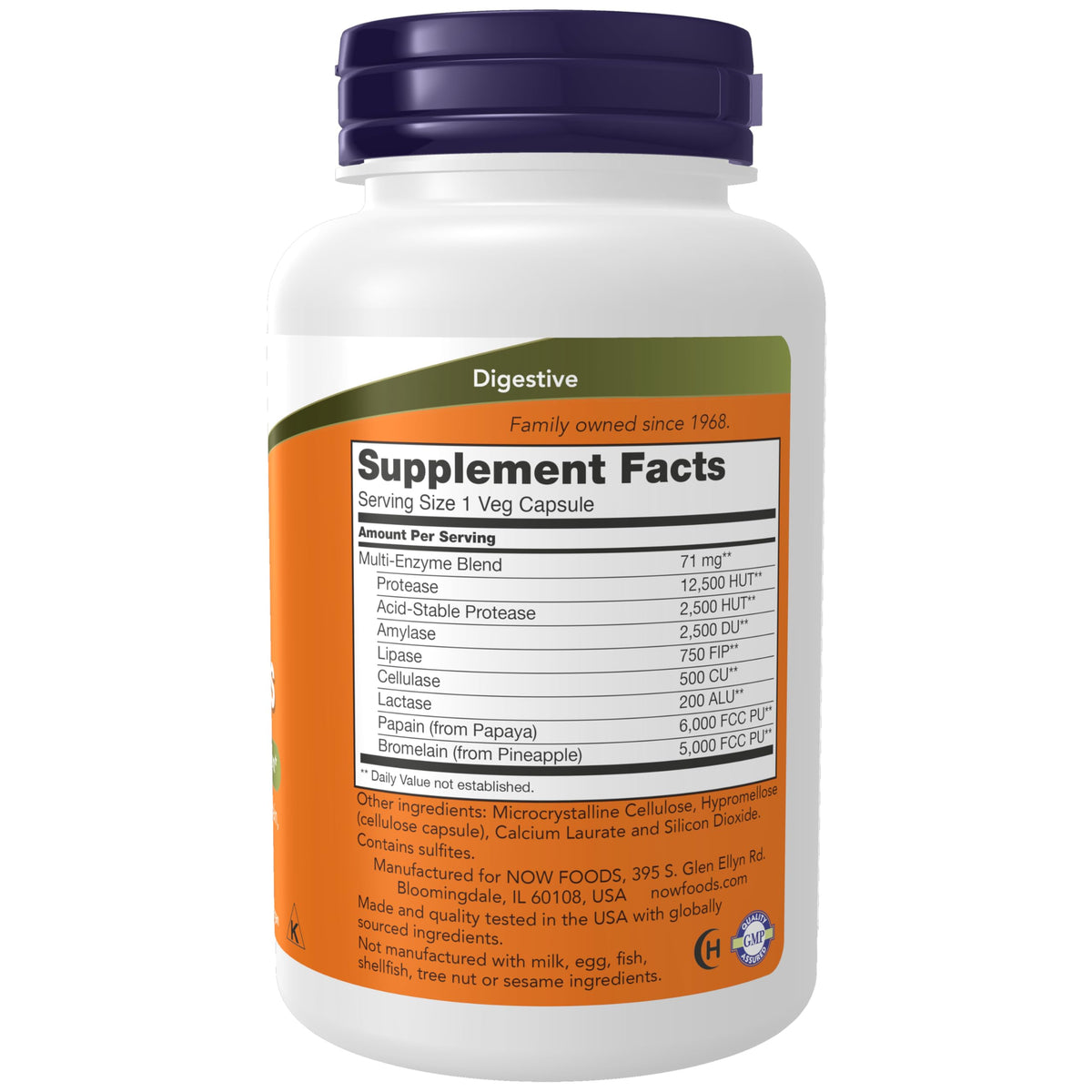 NOW Foods Enzymes Végétales 120 capsules vue arrière
