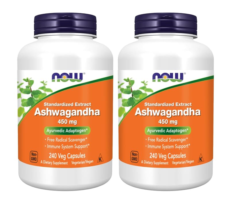NOW Foods Extrait d'Ashwagandha 450 mg - 240 capsules végétales vue de face