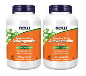 NOW Foods Extrait d'Ashwagandha 450 mg - 240 capsules végétales vue de face