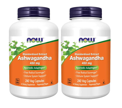 NOW Foods Extrait d'Ashwagandha 450 mg - 240 capsules végétales vue de face