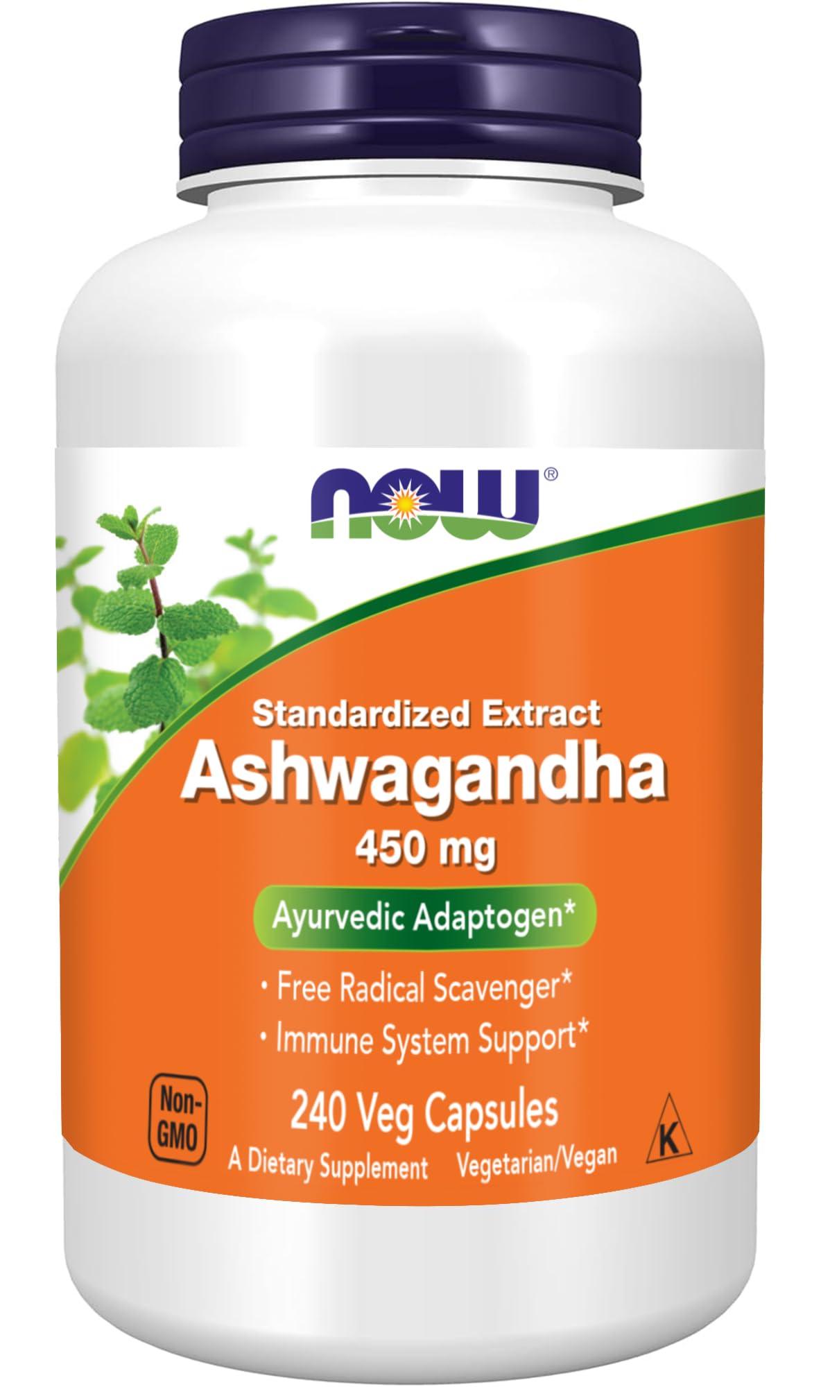 NOW Foods Extrait d'Ashwagandha 450 mg capsules végétales, vue de face
