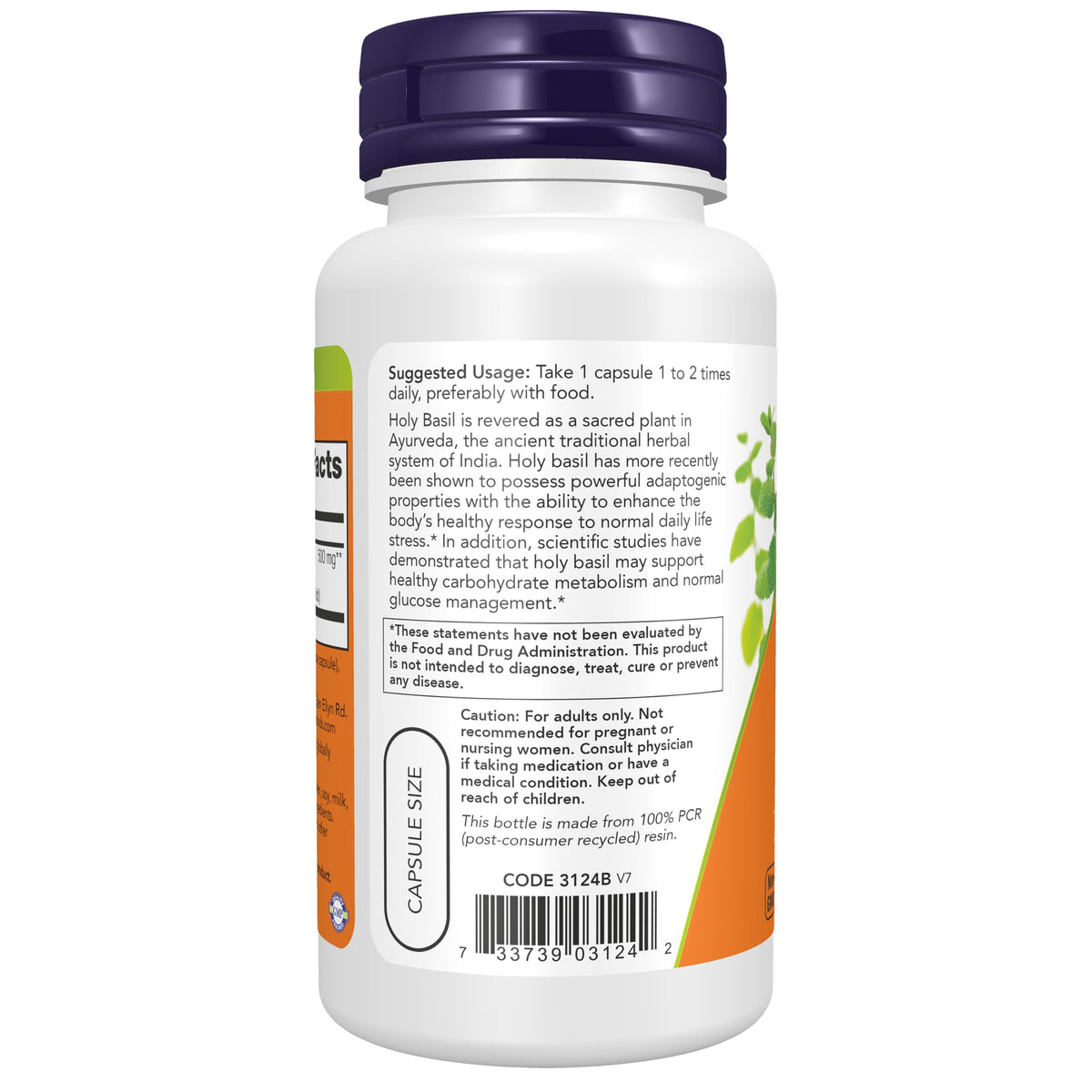 NOW Foods Extrait de Basilic Sacré 500 mg informations nutritionnelles