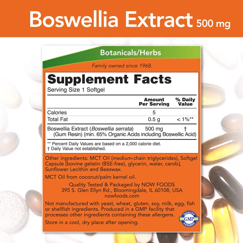 NOW Foods Extrait de Boswellia 500 mg gélules avec étiquette