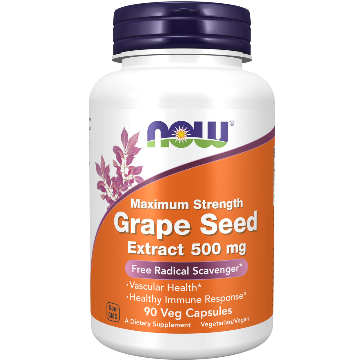 NOW Foods Extrait de Pépin de Raisin 500 mg 90 Capsules Végétales vue de face