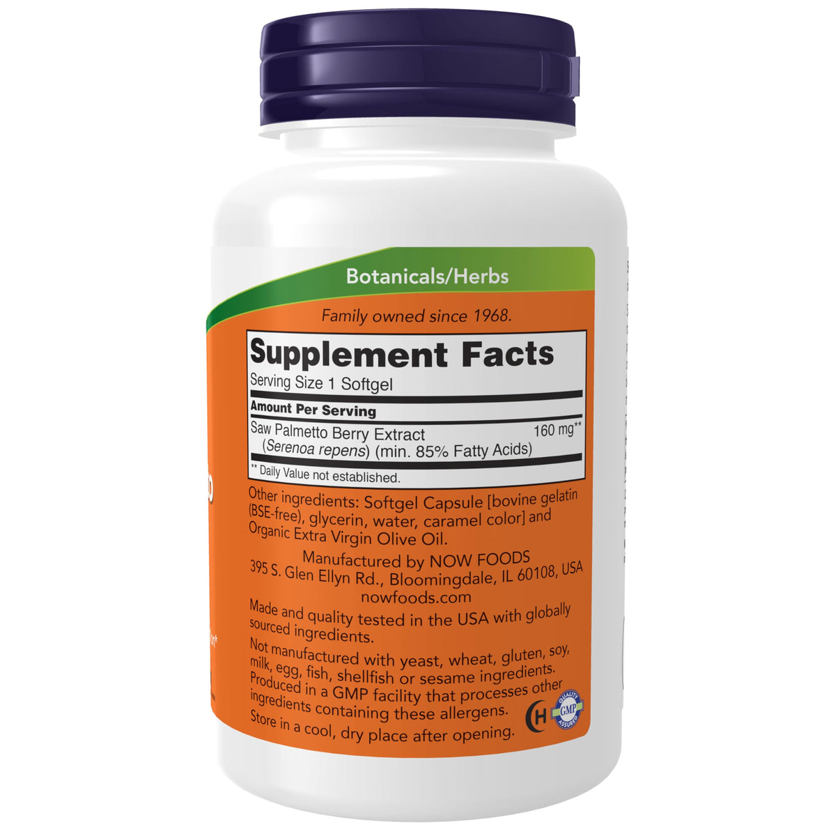 NOW Foods Extrait de Saw Palmetto 160 mg 240 gélules molles emballage