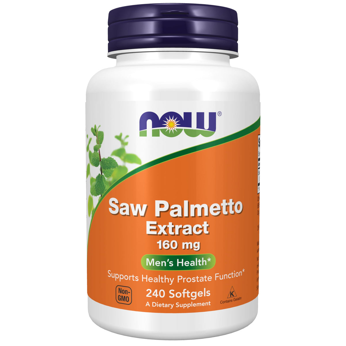 NOW Foods Extrait de Saw Palmetto 160 mg 240 gélules molles vue de face