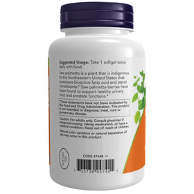 NOW Foods Extrait de Saw Palmetto 160 mg gélules molles sur une surface en bois